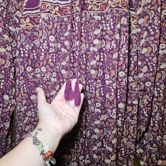 Vintage America Sadie Blouse Womens 2X Purple Floral Embroidered Tassel Boho - Picture 2 of 11